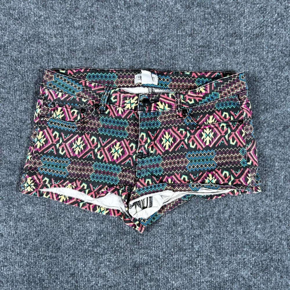 Forever 21 Shorts Womens Size 28 Multi-Color Tribal Geometric Festival Denim